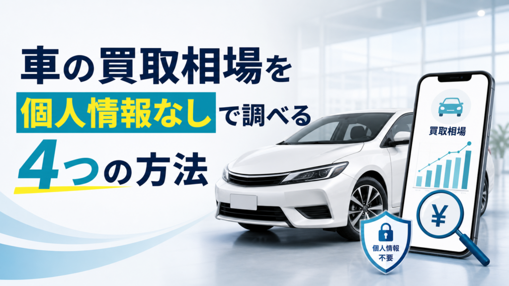 車の買取相場を個人情報なしで調べる方法を解説するアイキャッチ