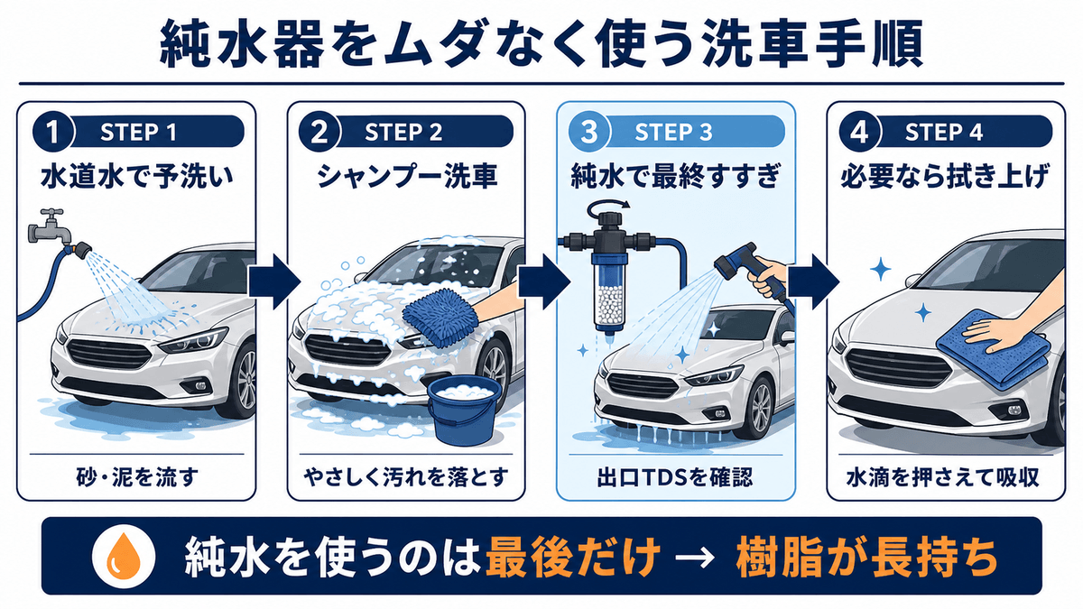 純水器を使った洗車手順