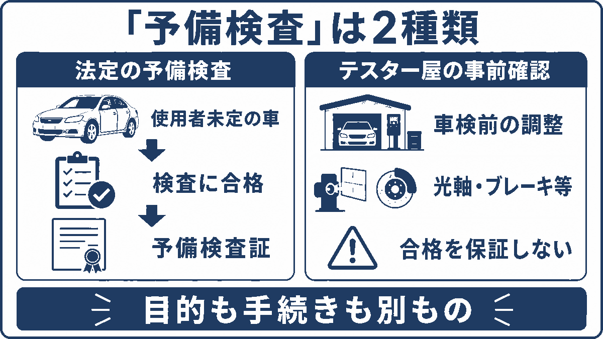法定の予備検査とテスター屋の事前確認の違い