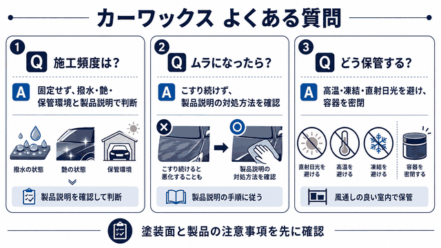 カーワックスの頻度・ムラ・保管に関するQ&A図解