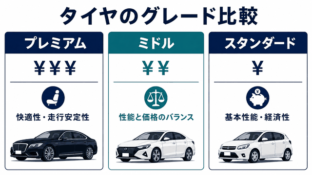 プレミアム・ミドル・スタンダードの価格と特徴を比較する図解