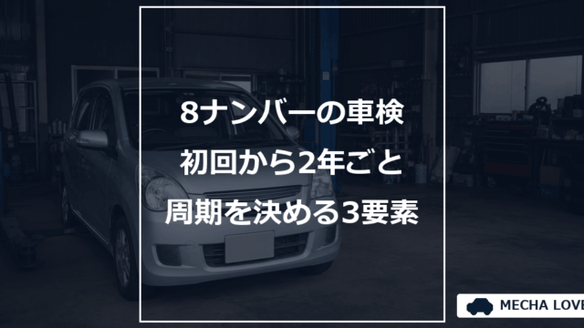 8ナンバーの車検をテーマにしたメカラブのアイキャッチ画像