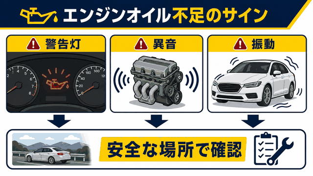 警告灯・異音・振動からエンジンオイル不足の兆候を確認する図解