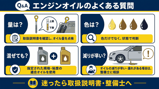 エンジンオイルの量・色・混用・減り方を確認するQ&A図解