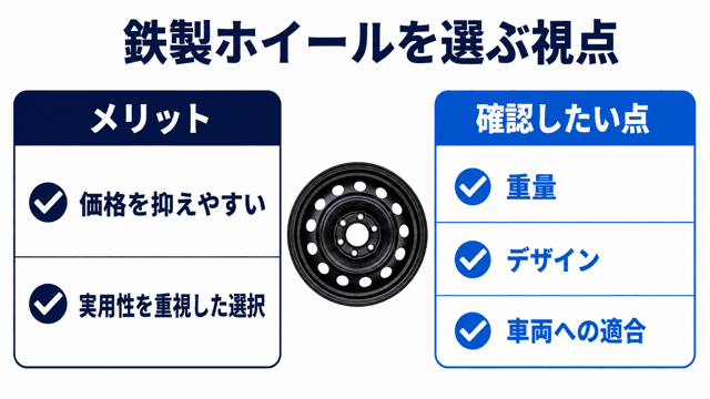鉄製ホイールのメリットと選ぶ際の確認項目の図解