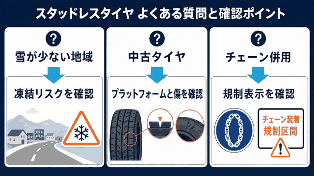 雪の少ない地域・中古タイヤ・チェーン併用の判断ポイントを整理した図解