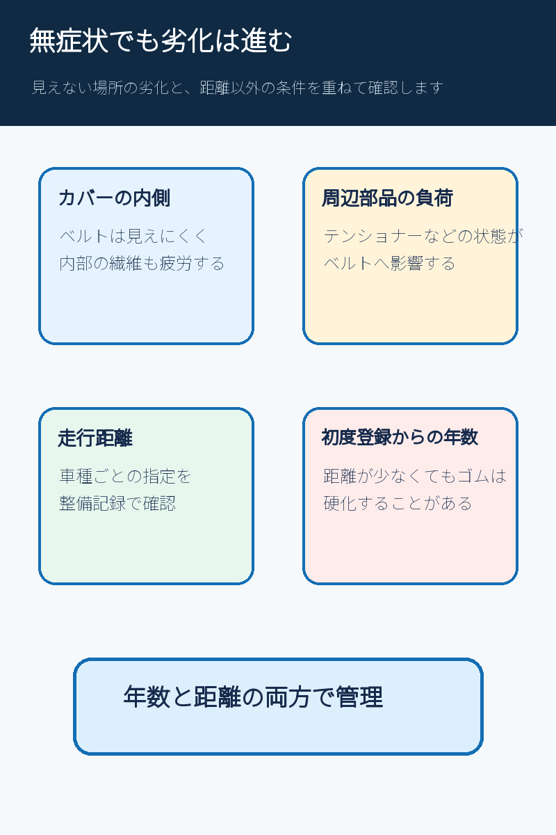 タイミングベルトを走行距離と年数の両方で管理する図解
