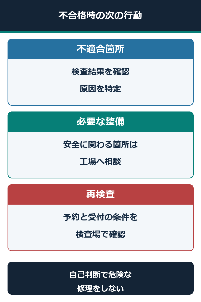 不適合箇所の確認と整備、再検査の流れ
