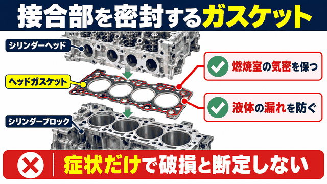 ヘッドガスケットが接合部を密封する仕組みの図解