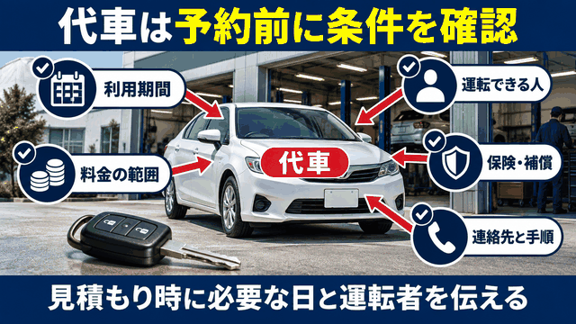 車検の代車を予約する前に確認する利用期間・料金・運転者・保険・連絡先の5項目